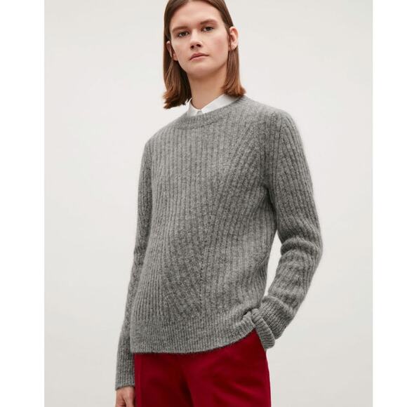 COS Wool Mohair Ribbed Jumper Sweater knitted Gray M Minimalist Quiet Luxury - Picture 1 of 16